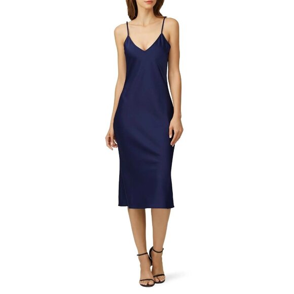 Maison De Papillon Simone Sateen Slip Dress Navy Blue S - Picture 1 of 7